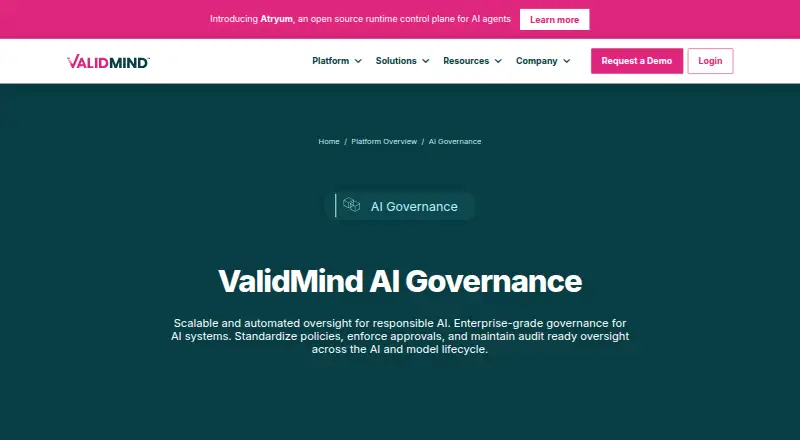 The ValidMind AI Governance homepage