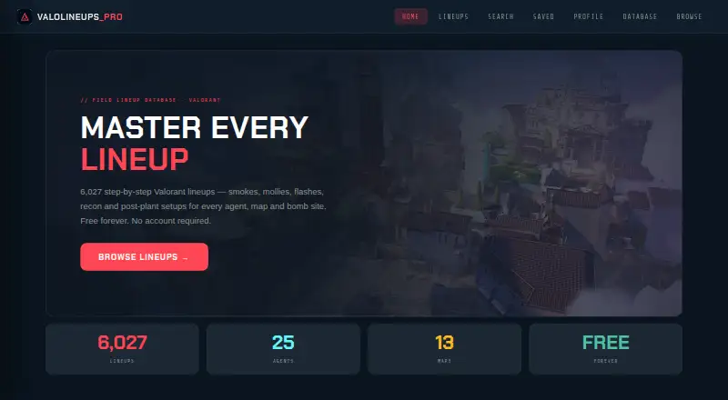 The ValoLineups Pro homepage