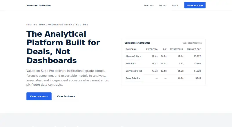 The Valuation Suite homepage
