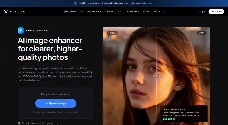 The VanceAI Image Enhancer homepage