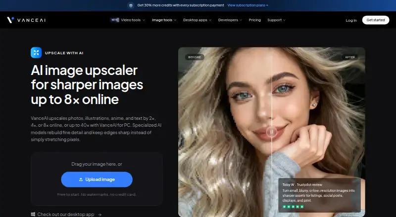 The VanceAI Image Upscaler homepage
