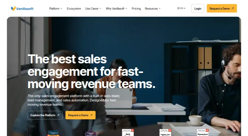 The VanillaSoft homepage