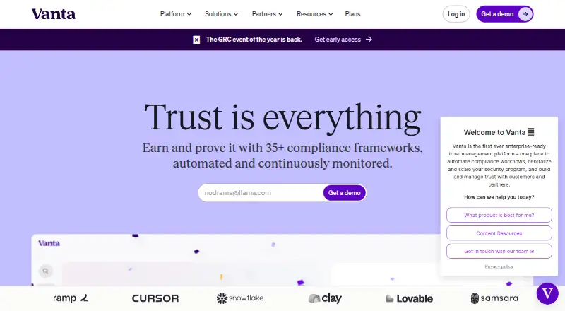 The Vanta homepage