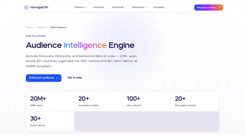 The VantageDSP DMP Platform homepage