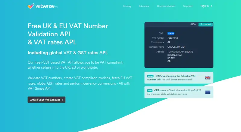 The VAT Sense homepage