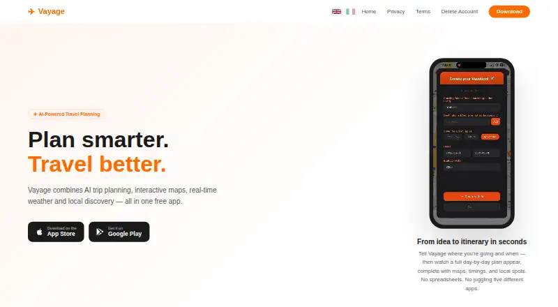 The Vayage homepage
