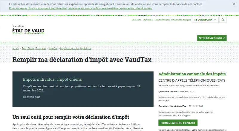 The VaudTax homepage