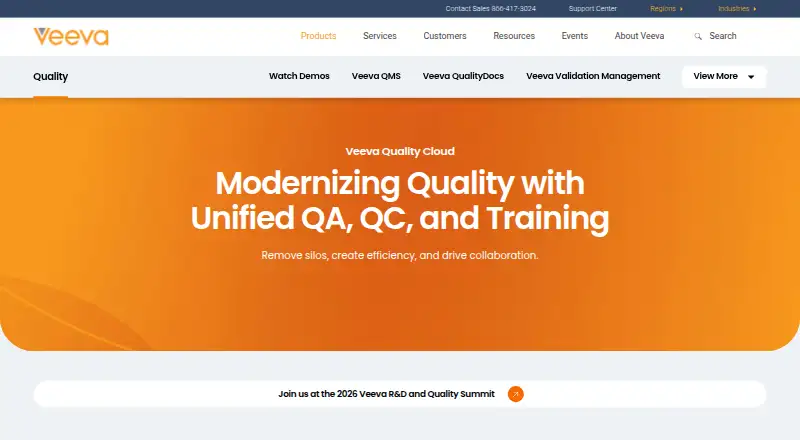 The Veeva Vault QMS homepage
