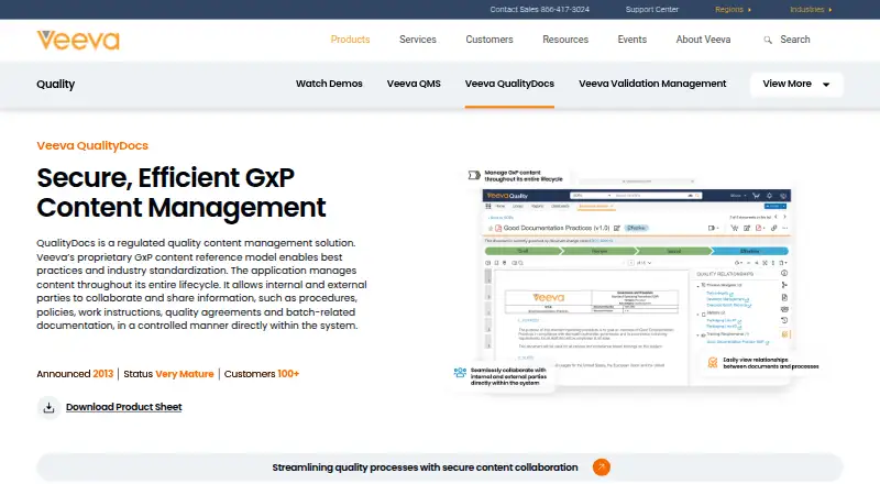The Veeva Vault QualityDocs homepage