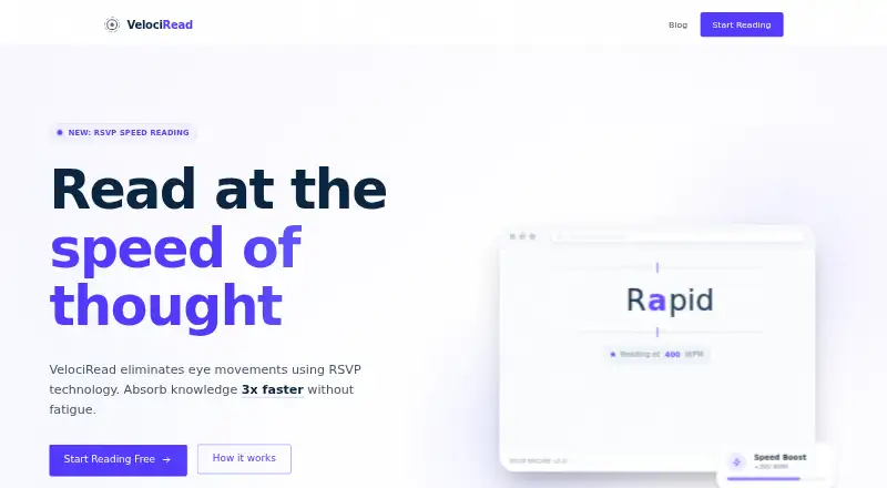 The VelociRead homepage