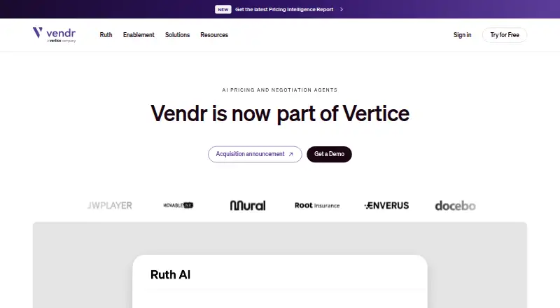 The Vendr homepage