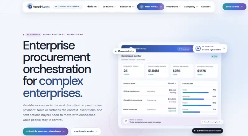 The VendrNova homepage