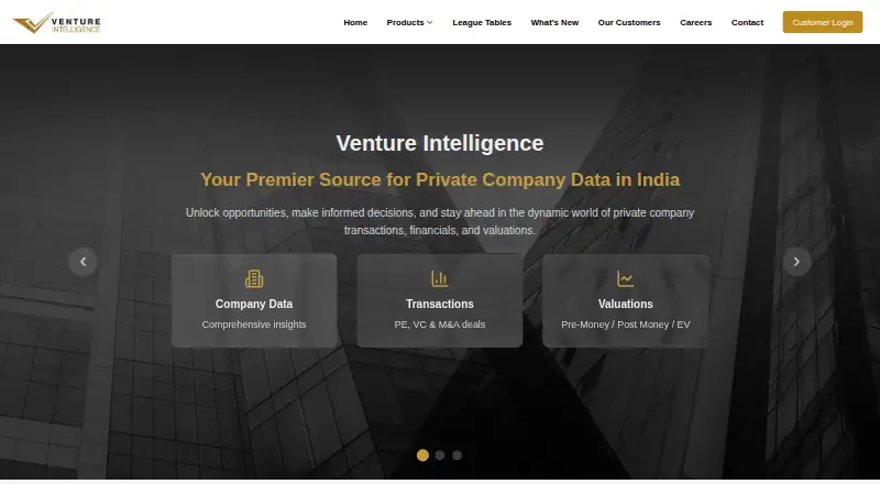The Venture Intelligence homepage