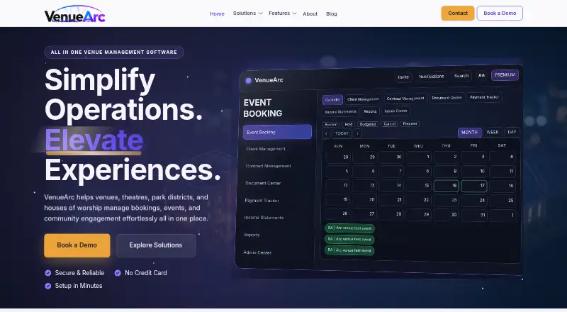 The VenueArc homepage