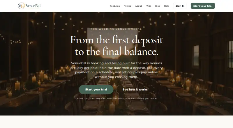 The VenueBill homepage
