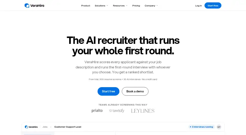The VeraHire homepage