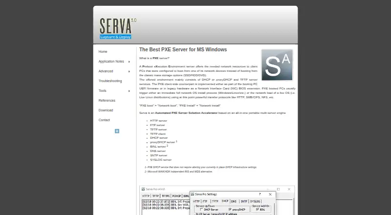 The Serva homepage