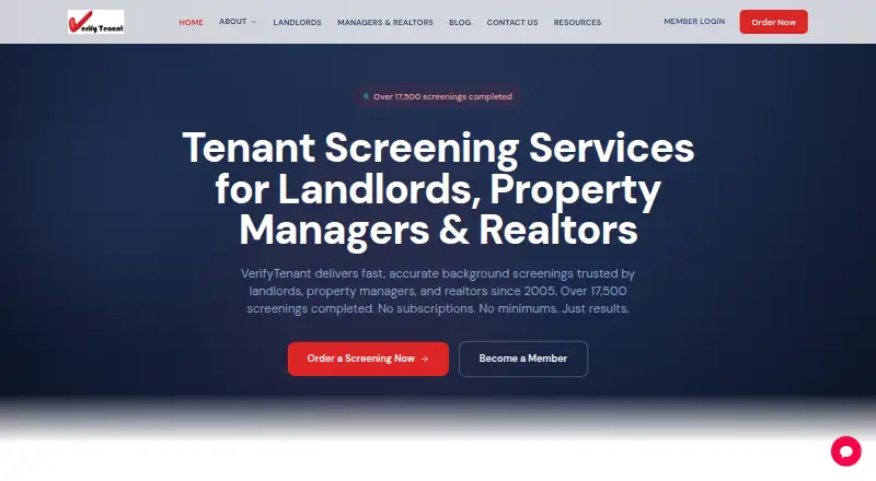 The VerifyTenant homepage