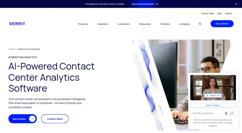 The Verint Interaction Analytics homepage