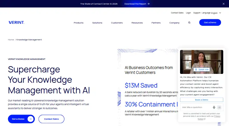 The Verint Knowledge Management homepage