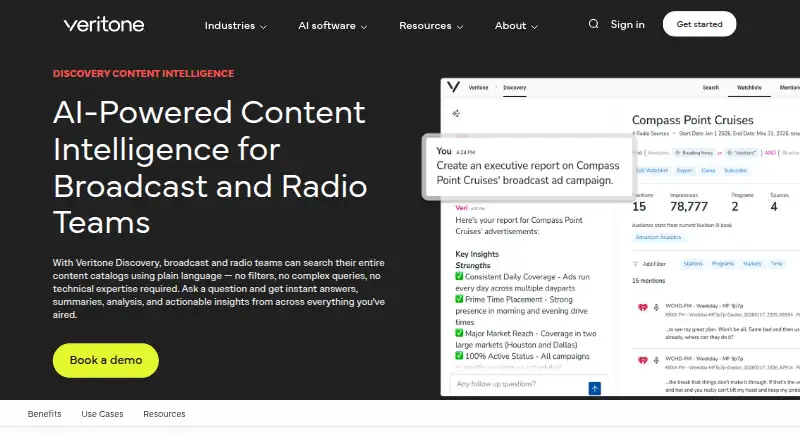 The Veritone Discovery homepage