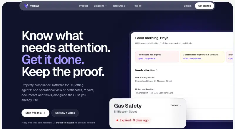 The Verixad homepage