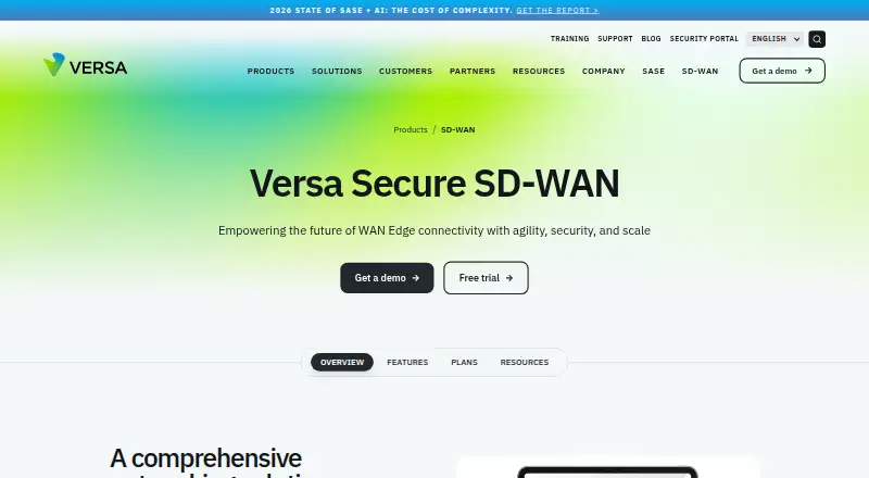 The Versa Secure SD-WAN homepage