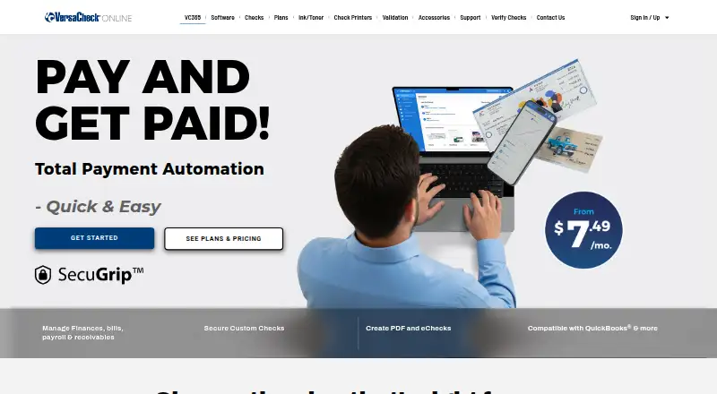 The VersaCheck homepage