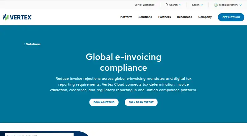 The Vertex e-Invoicing homepage