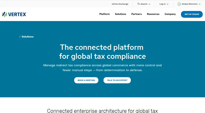The Vertex Cloud Indirect Tax homepage