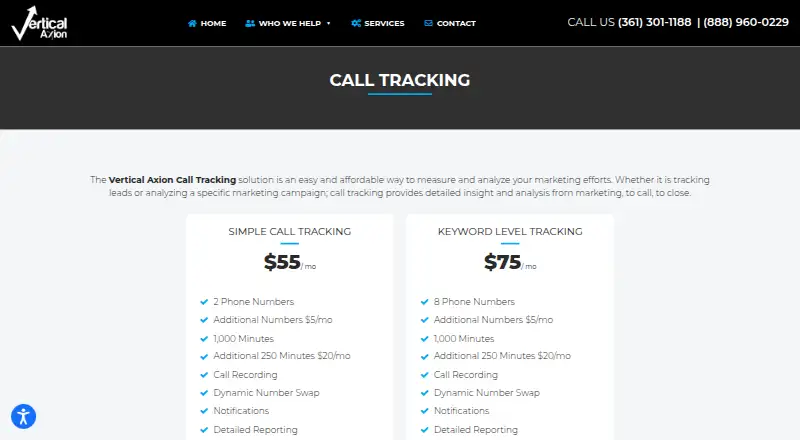 The Vertical Axion Call Tracking homepage