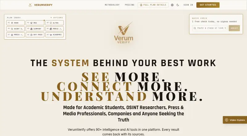 The VerumVerify homepage