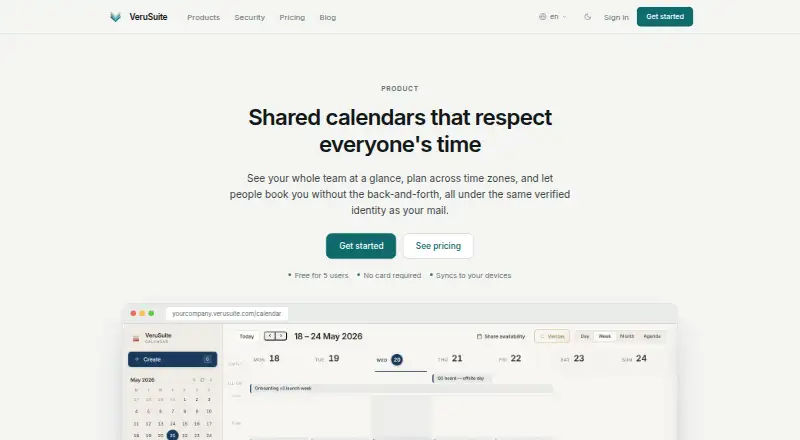 The VeruSuite Calendar homepage
