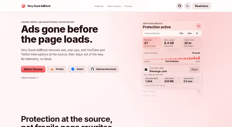 The Very Good AdBlock homepage