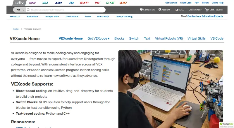 The VEXcode homepage