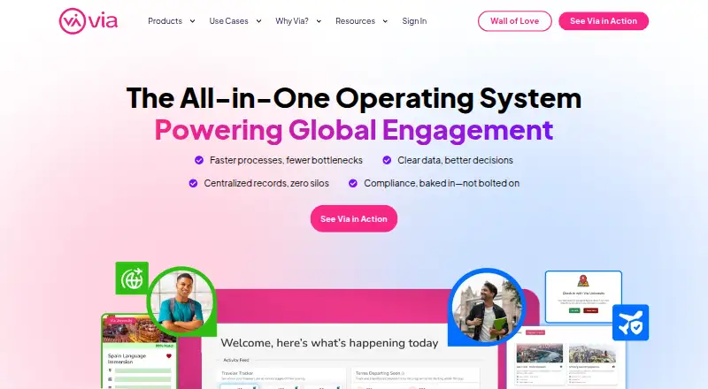 The Via Global homepage