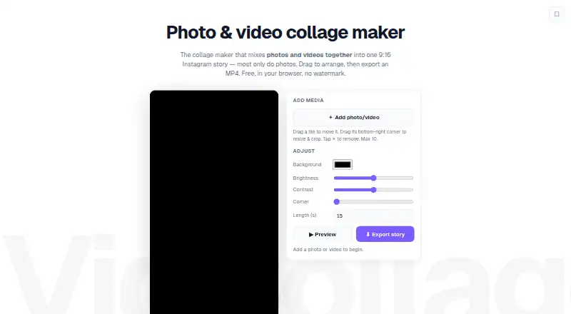 The VidCollage homepage