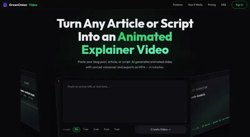 The GreenOnion Video homepage