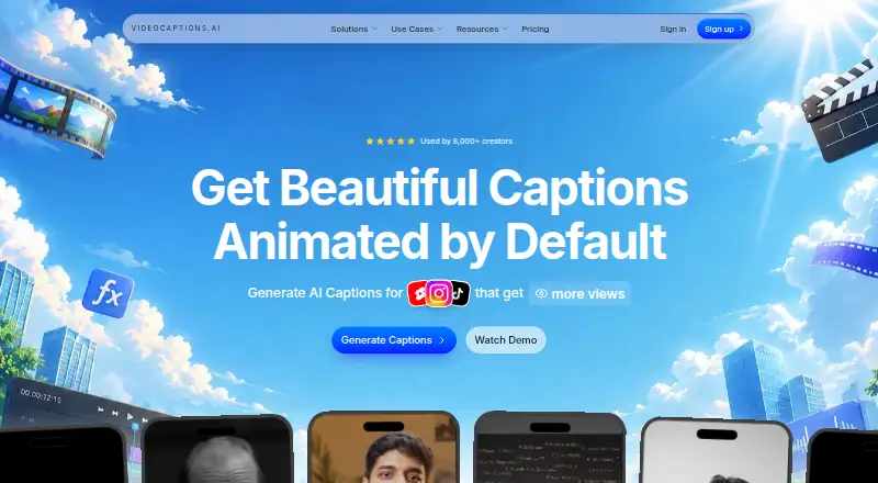 The VideoCaptions.AI homepage