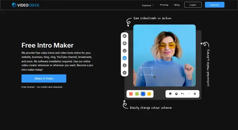 The VideoCreek homepage
