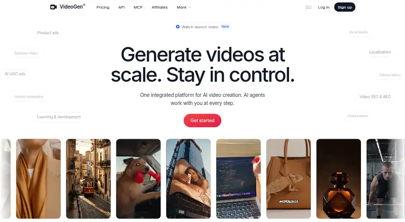 The VideoGen homepage