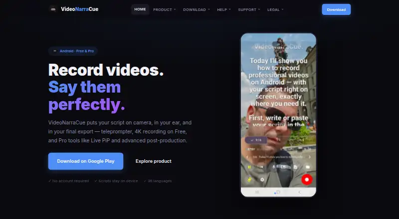 The VideoNarraCue homepage