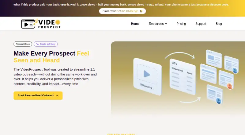 The VideoProspect homepage