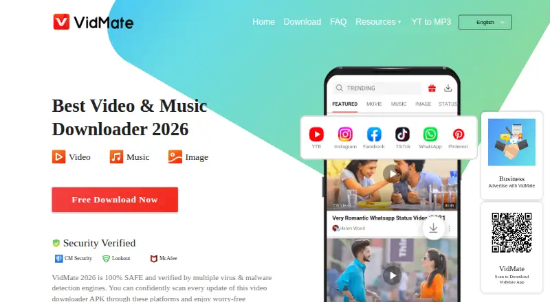 The VidMate homepage