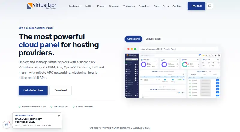 The Virtualizor homepage