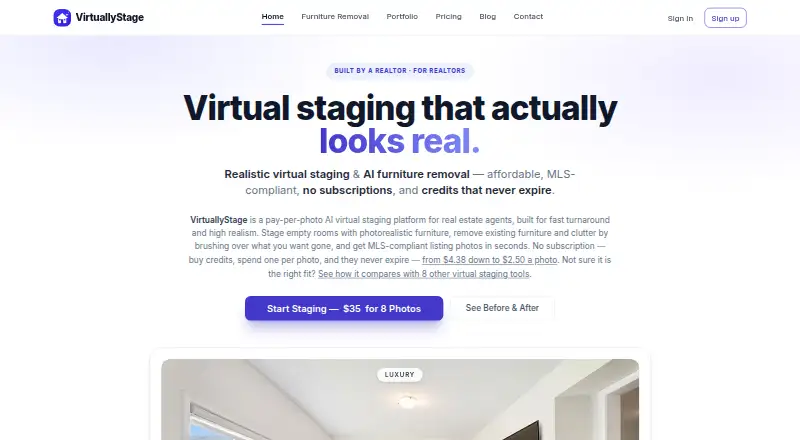 The VirtuallyStage homepage