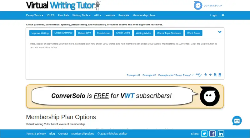 The Virtual Writing Tutor homepage