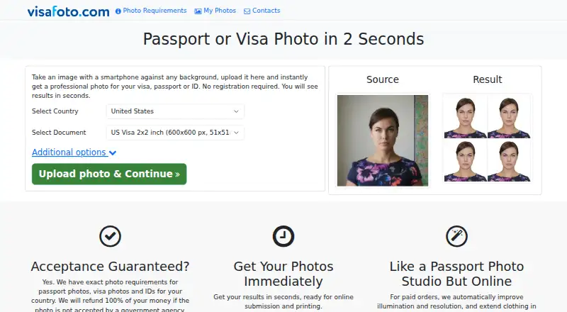 The Visafoto homepage