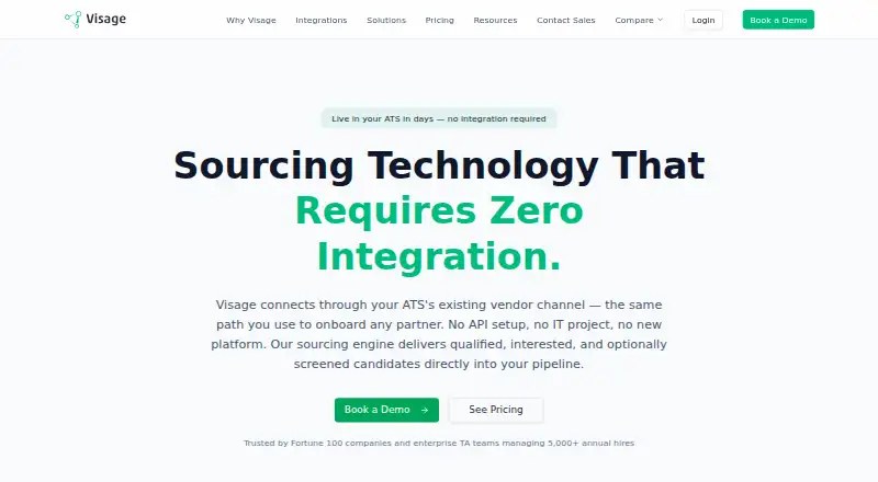 The Visage homepage