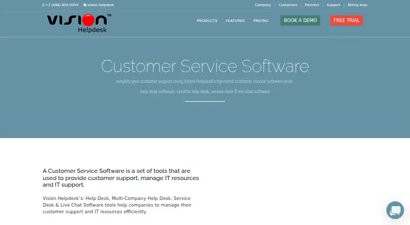 The Vision Helpdesk homepage